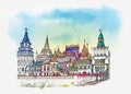 Izmailovo Kremlin. Moscow, Russian. Watercolor sketch